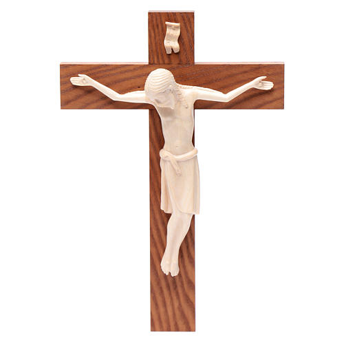 Crucifixo românico madeira natural encerada Val Gardena 25 cm 1