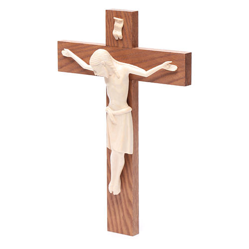 Crucifixo românico madeira natural encerada Val Gardena 25 cm 2