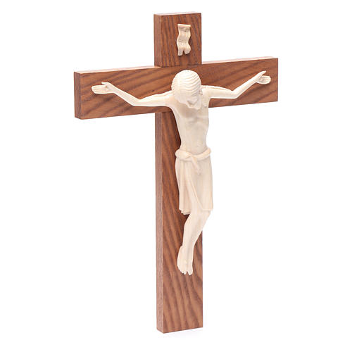 Crucifixo românico madeira natural encerada Val Gardena 25 cm 3