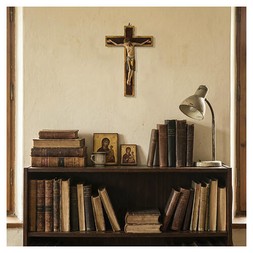 Crucifix in Romanesque style, Valgardena wood Old Antique gold 2