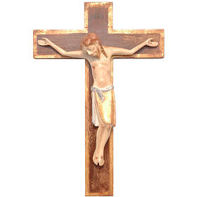 Crucifijo románico 25cm, madera Valgardena Viejo Antiguo Dorado