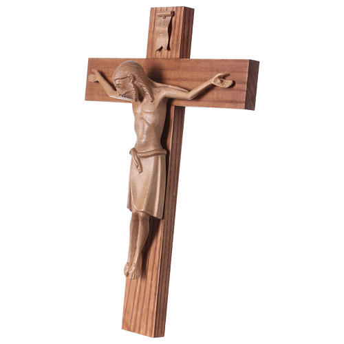 Crucifix in Romanesque style, patinated Valgardena wood 3