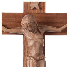 Crucifijo románico, madera Valgardena patinada