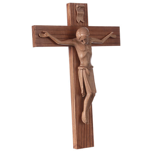 Crucifixo românico madeira patinada Val Gardena 4