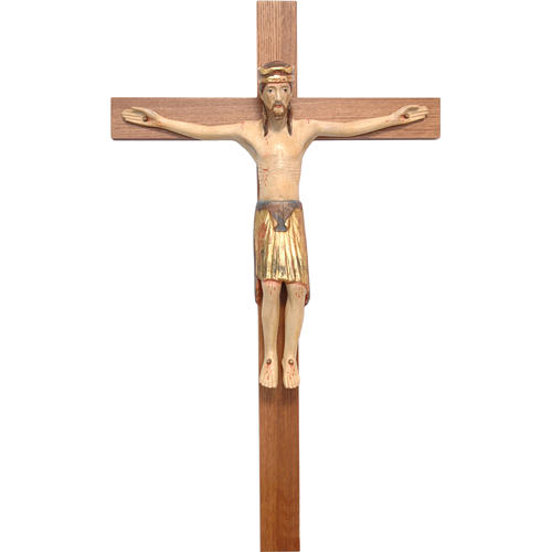 Romanischer Altenstadt Kruzifix Grödnertal Holz antikisiert 1