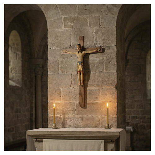 Crocefisso di Altenstadt romanico legno Valgardena Ant. Gold 2