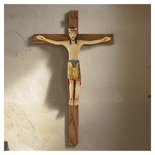 Crocefisso di Altenstadt romanico legno Valgardena Ant. Gold 6