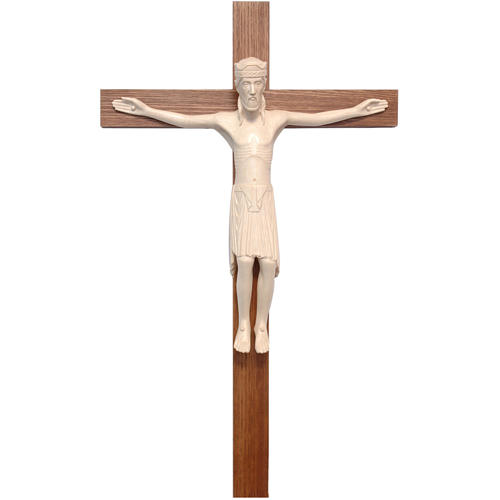 Altenstadt crucifix, romanesque in Valgardena wood, natural wax 1