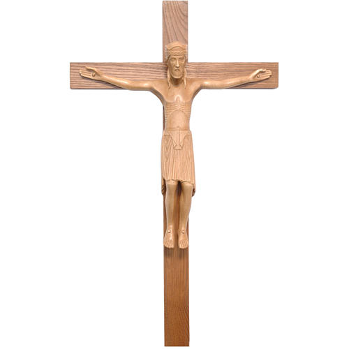 Altenstadt crucifix, romanesque in patinated Valgardena wood 1