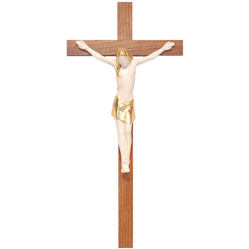 Stylised crucifix in Valgardena wood, antique gold 1