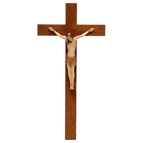 Stylised crucifix in Valgardena wood, multi-patinated 1
