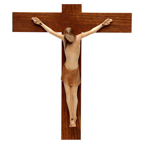 Stylised crucifix in Valgardena wood, multi-patinated 2