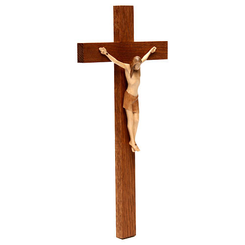 Stylised crucifix in Valgardena wood, multi-patinated 4