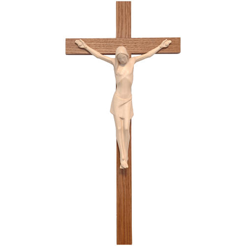 Stylised crucifix in Valgardena wood, natural wax 1
