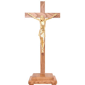 Stylised crucifix with base in Valgardena wood, gold