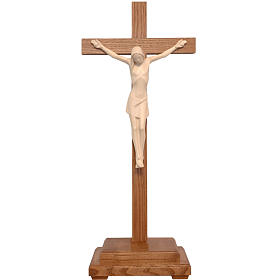 Stylised crucifix with base in Valgardena wood, natural wax