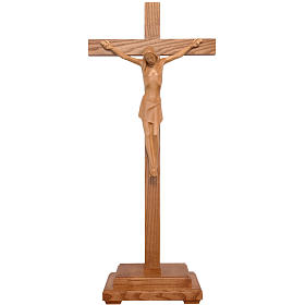 Stylised crucifix with base in patinated Valgardena wood
