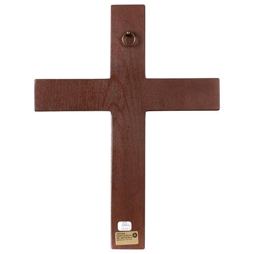 Wooden cross with Christ in relief with painted red mantle 5