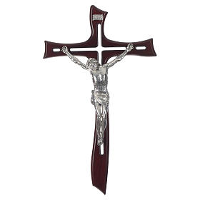 Cruz caoba Cristo Resina plateado 65 cm