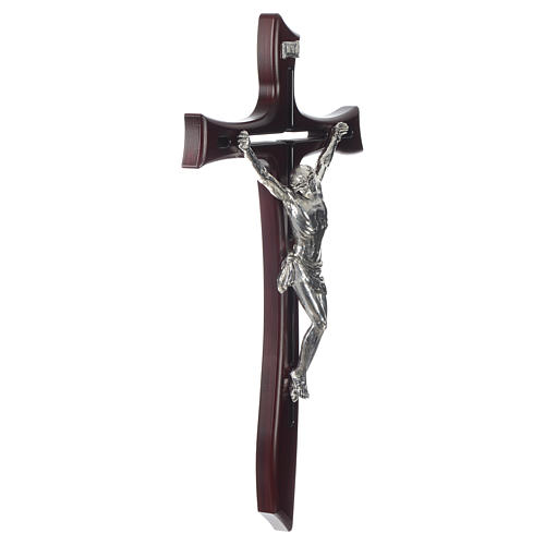 Croix acajou Christ résine argent 65 cm 2