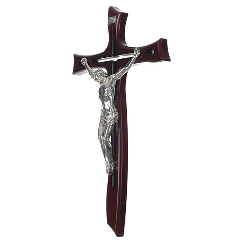 Croix acajou Christ résine argent 65 cm 3