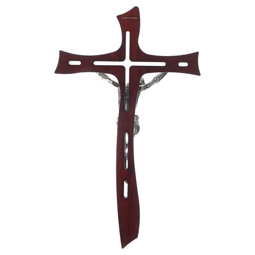 Croix acajou Christ résine argent 65 cm 4