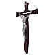 Croix acajou Christ résine argent 65 cm s3