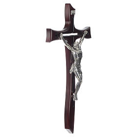 Croce mogano Cristo resina argento 65 cm