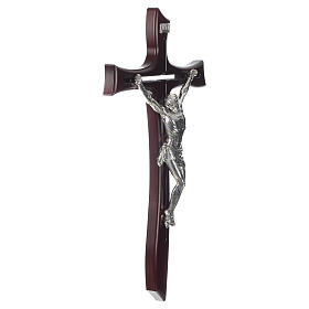 Crucifixos de Madeira: Cruz mogno Cristo resina prata 65 cm