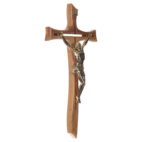 Crucifix in olive wood with Christ in golden resin measuring 65cm 2