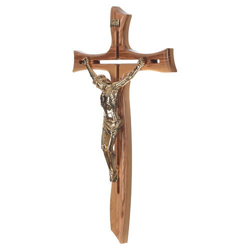 Crucifix in olive wood with Christ in golden resin measuring 65cm 3