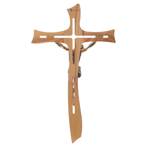 Crucifix in olive wood with Christ in golden resin measuring 65cm 4