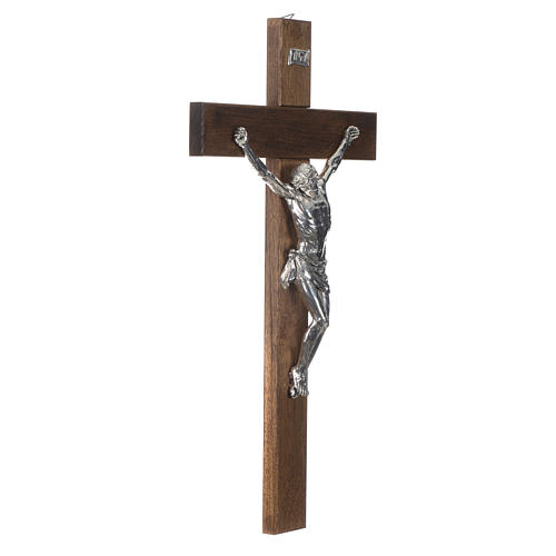 Crucifix in dark walnut wood with Christ in silver resin measuring 65cm 2