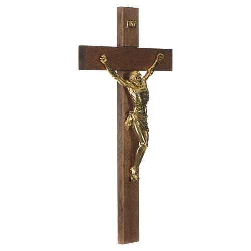 Crucifix in dark walnut wood with Christ in golden resin measuring 65cm 2