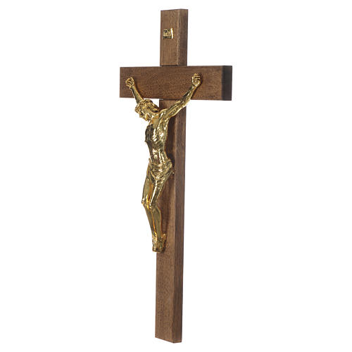 Cruz nogueira escura Cristo resina ouro 65 cm 3