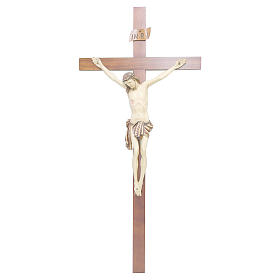 Crucifix bois noyer Christ peint