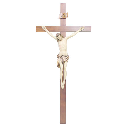 Crucifix bois noyer Christ peint 1