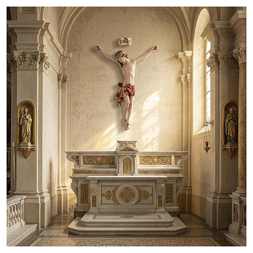 Corpo di Cristo legno dipinto drappo rosso 4