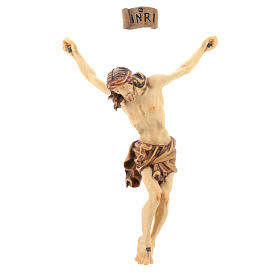Body of Christ painted wood, brown shades drape