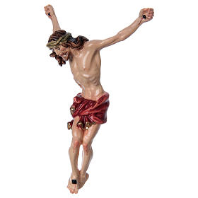Body of Christ painted wood, red drape