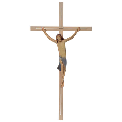 Kruzifix Eschenholz mit Christus Ahronholz blauen Tuch 1