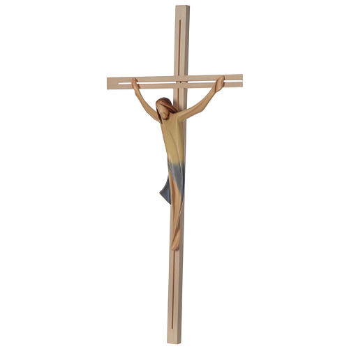 Kruzifix Eschenholz mit Christus Ahronholz blauen Tuch 3