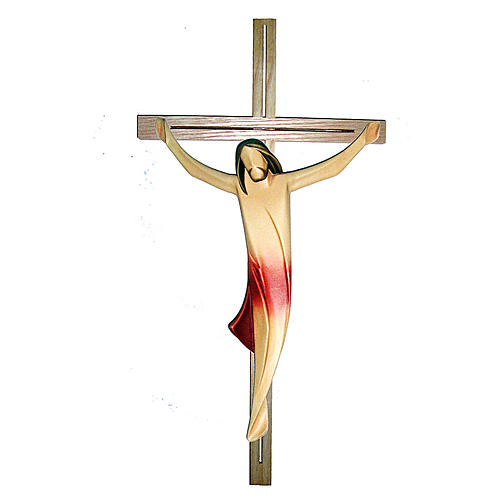 Kruzifix Eschenholz mit Christus Ahronholz roten Tuch 1