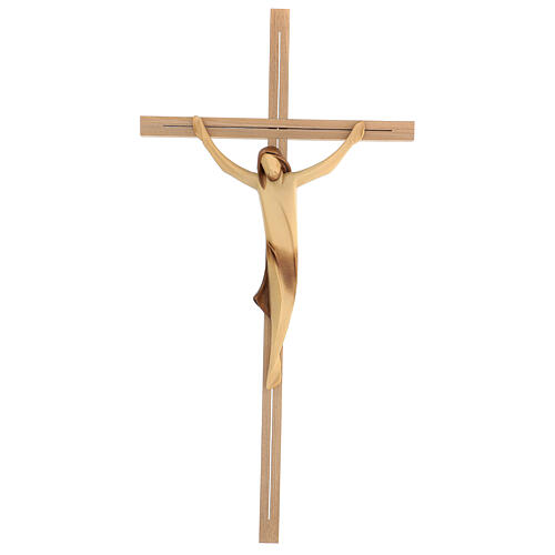 Stilisiertes Kruzifix Eschenholz Leib Christi braunen Tuch 1