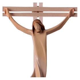 Stilisiertes Kruzifix Eschenholz Leib Christi weissen Tuch
