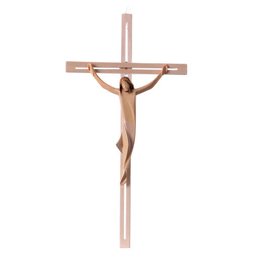 Stilisiertes Kruzifix Eschenholz Leib Christi weissen Tuch 1
