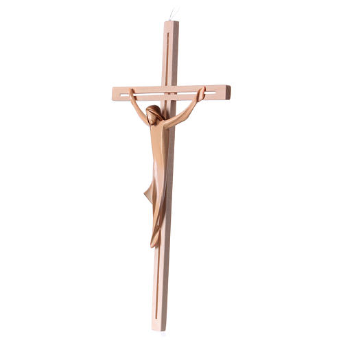 Stilisiertes Kruzifix Eschenholz Leib Christi weissen Tuch 3