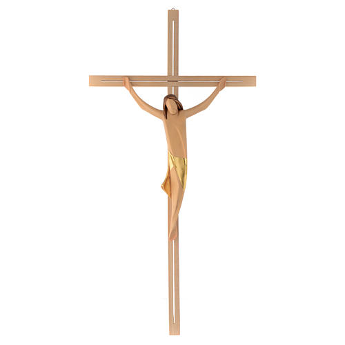 Stilisiertes Kruzifix Eschenholz Leib Christi goldenen Tuch 1
