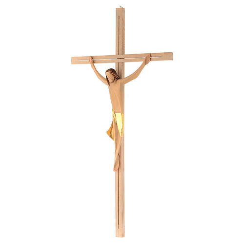 Stilisiertes Kruzifix Eschenholz Leib Christi goldenen Tuch 2