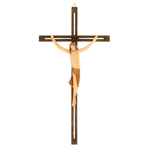 Kruzifix Eschenholz stilisierter Leib Christi braunen Tuch 1